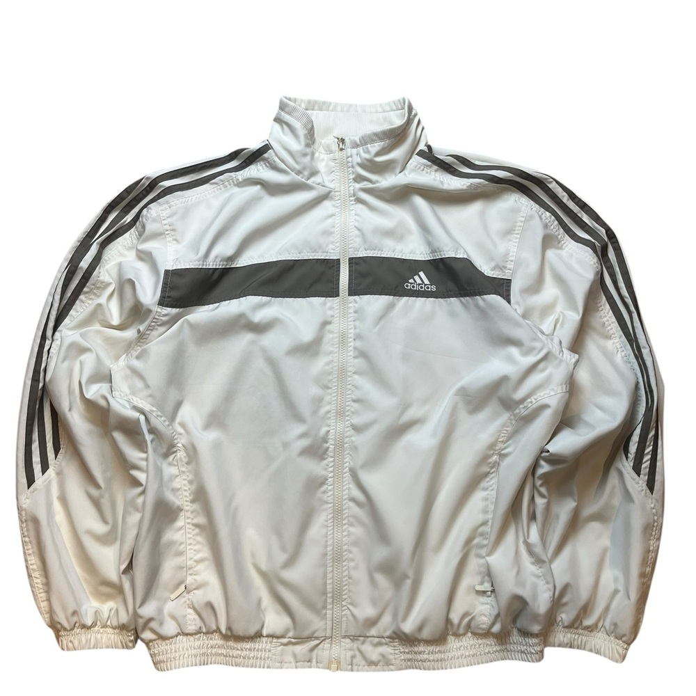 Adidas Men’s 2002 White and Broan Windbreaker with Classic Stripes and Logo